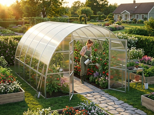Polycarbonate greenhouse in silver with galvanized steel frame - product detail