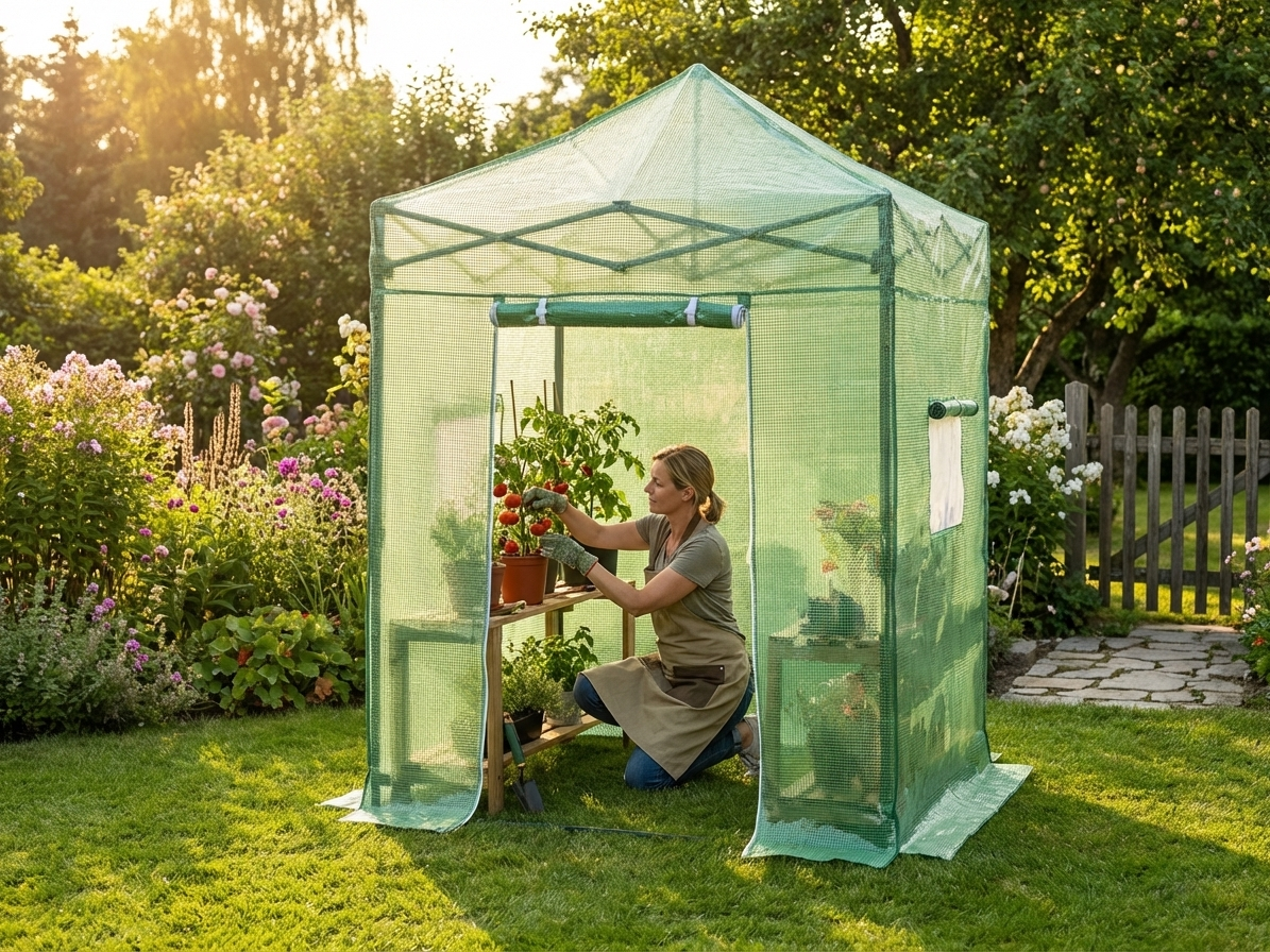 Transparent/Green 2x2m Greenhouse with Aluminium Frame - view 3