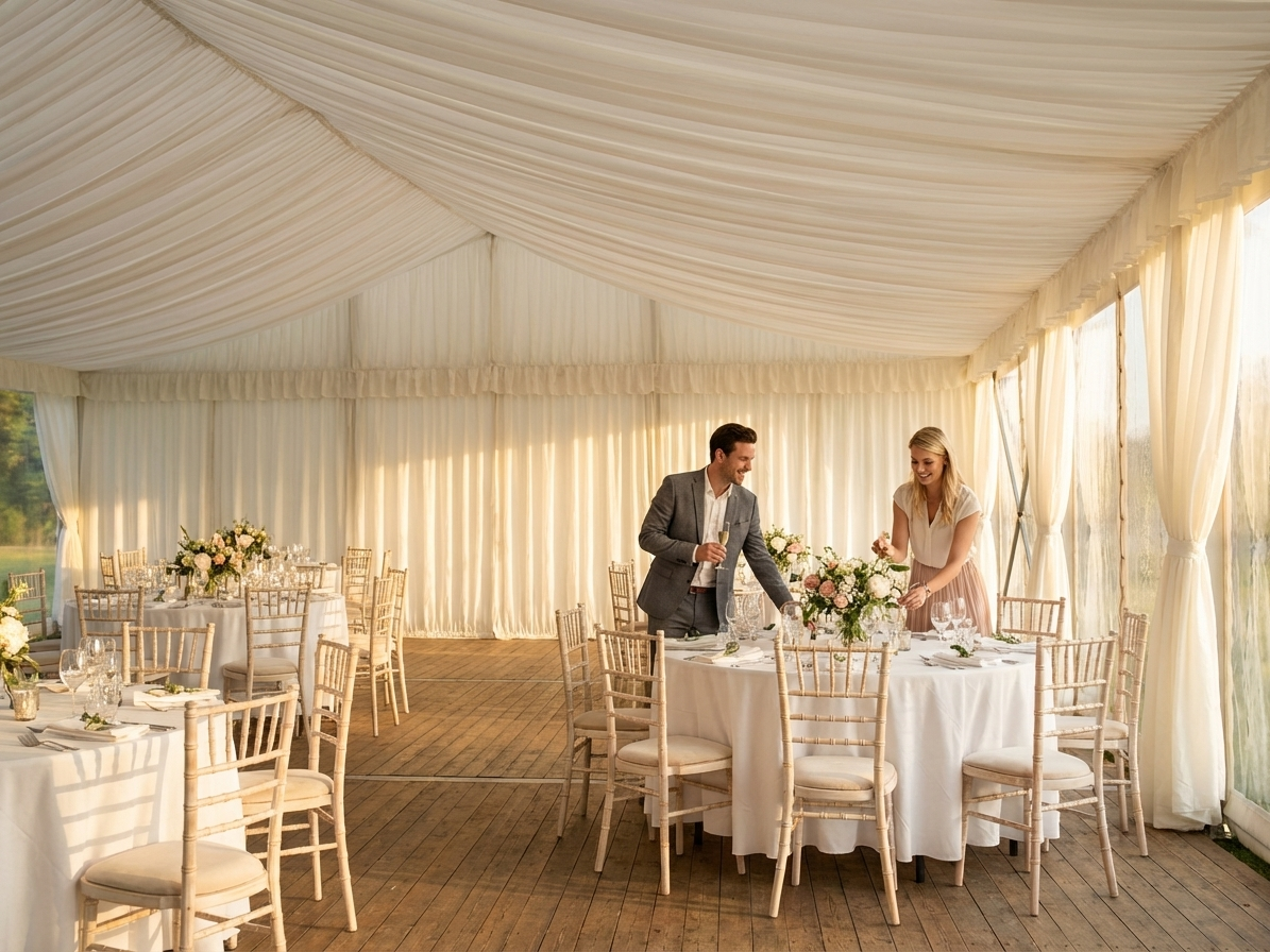 White marquee lining and leg curtain pack for 6x12 m marquee - view 3