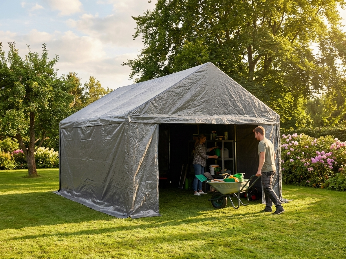 Durable 3x4 m grey storage tent with galvanised steel frame - view 3