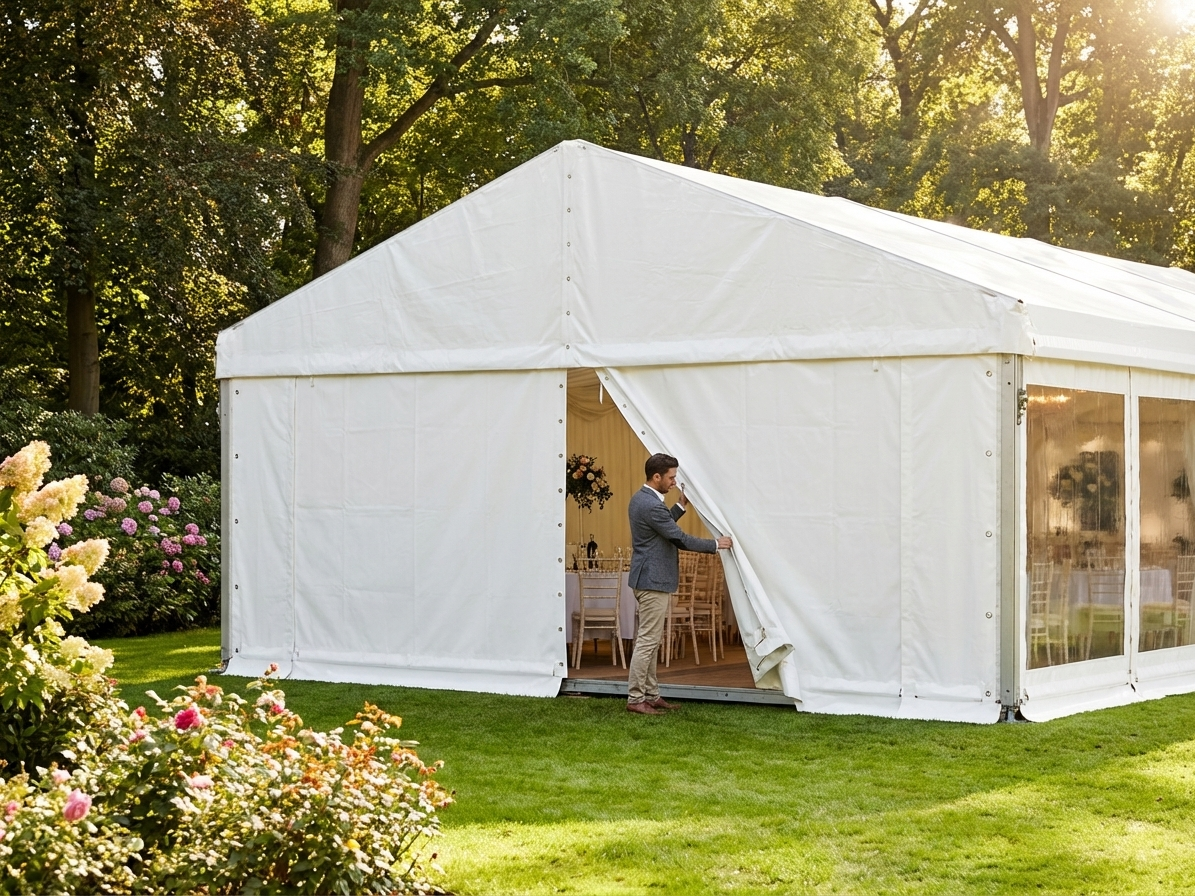 White PVC endwall with wide door, 6 m width for versatile use - view 3