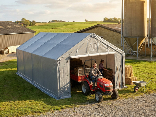 Grey storage shelter 5x8m with galvanised steel frame for outdoor use - product detail