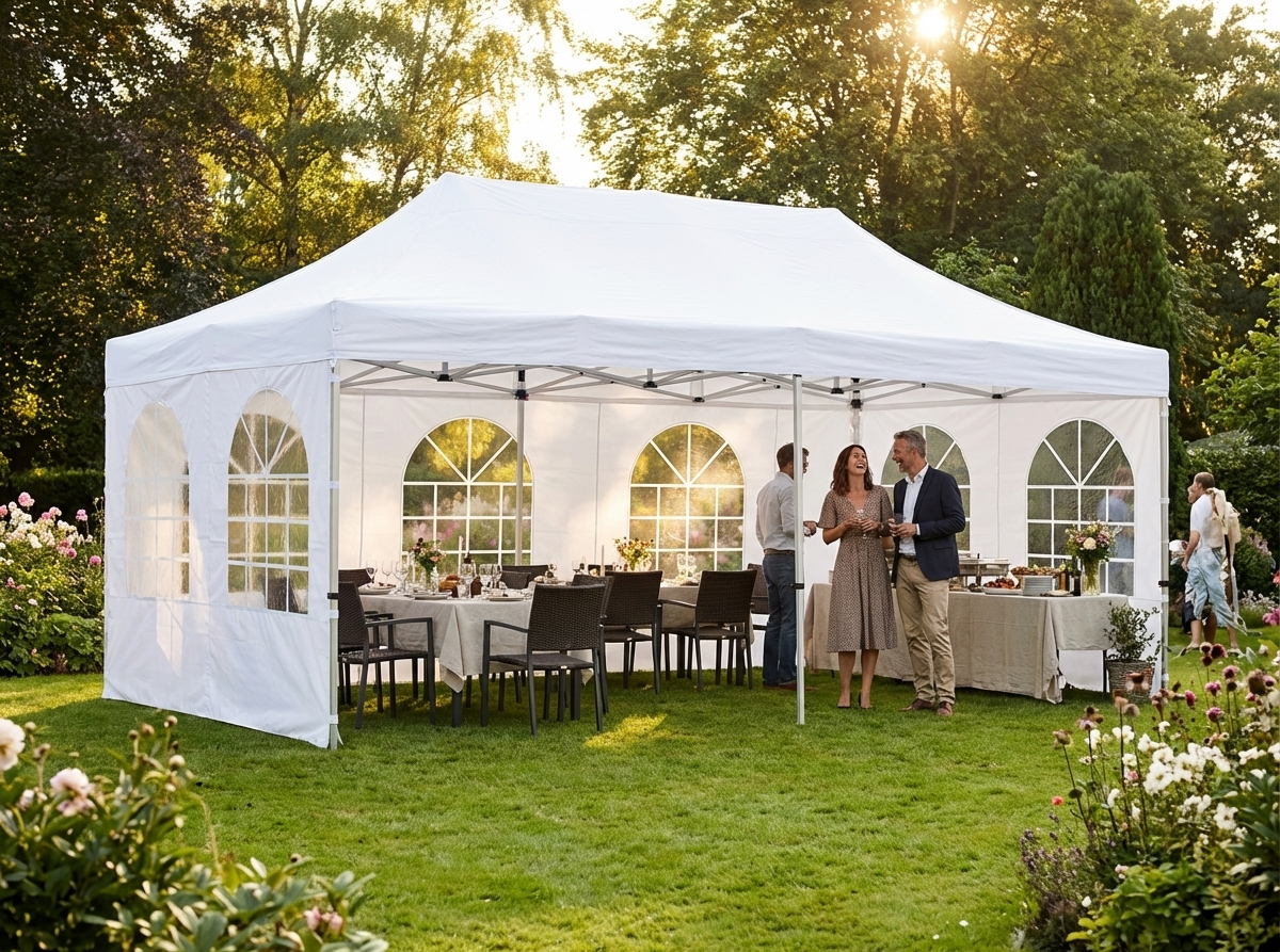 White pop up gazebo with steel frame, outdoor event shelter - view 3