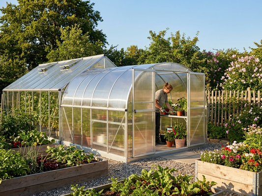 Greenhouse extension with polycarbonate and galvanised steel, 6 m² silver - product detail