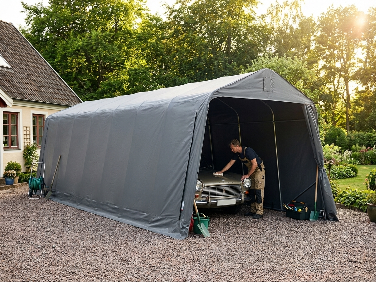 Portable garage with durable PVC and steel frame, grey colour - view 3