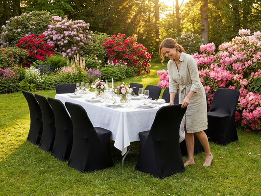 Black stretch chair cover for event use, 44x44x80 cm - product detail