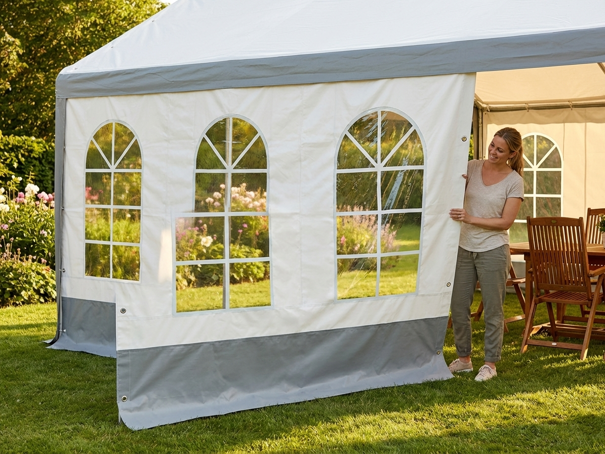 Marquee sidewall with window, 6 m white and grey, polyethylene tarpaulin - view 3