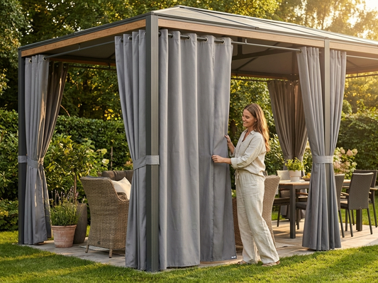 Grey gazebo curtains for outdoor use, 3x4 metres in polyester - product detail
