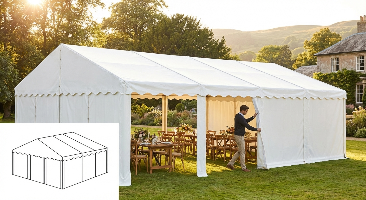 White PVC roof cover for 5x12 m marquee - view 3