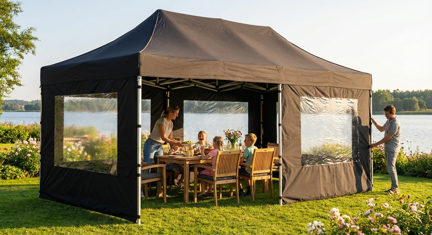 Black pop-up gazebo 4x6 m with steel frame for outdoor events - view 3