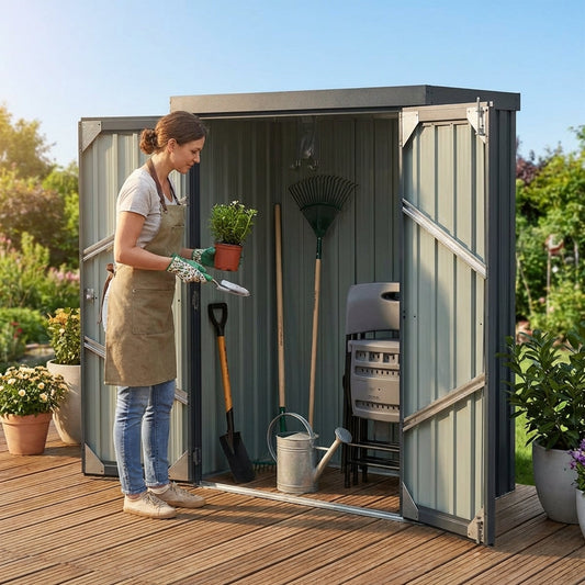 Steel Garden Shed - 1.4x0.81x1.8m Anthracite - Galvanised Steel - Outdoor Storage