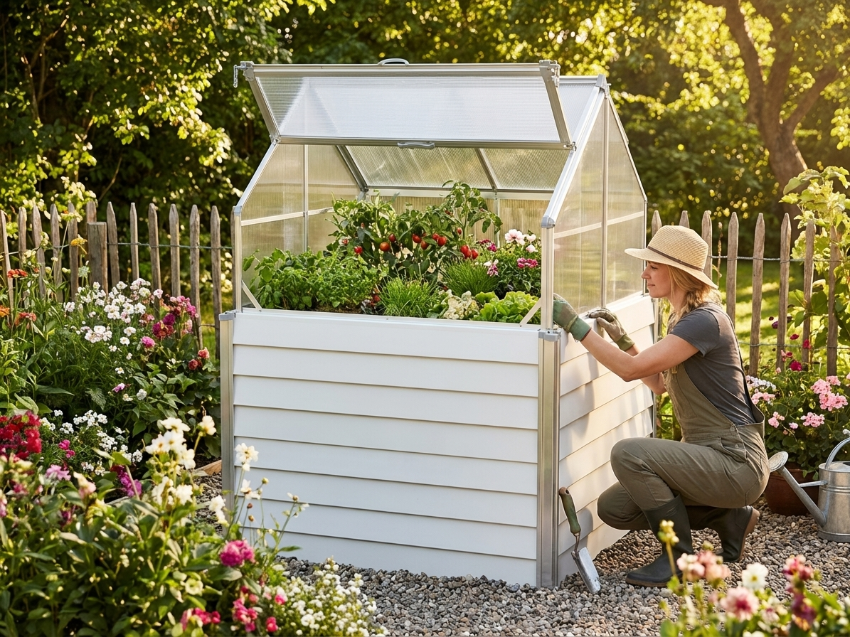 Mini Greenhouse 1.2x1.2 m White with Polycarbonate Panels