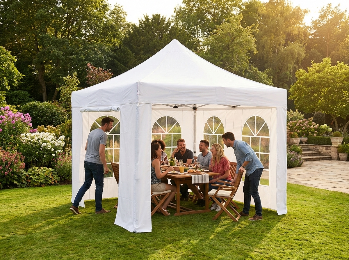 White pop-up gazebo with steel frame for outdoor events - view 3