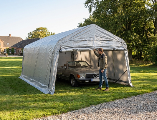 Portable Garage in Grey with Polyethylene and Steel Construction