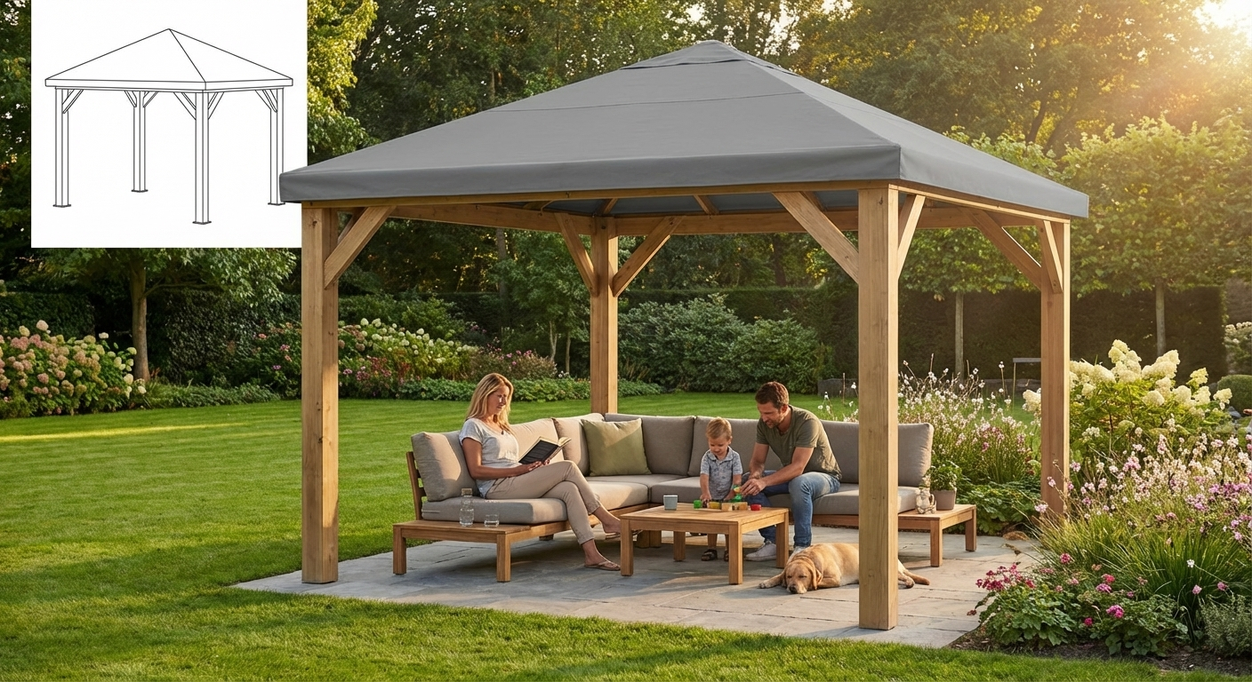 Gazebo roof in grey, 4x4m size, for outdoor use