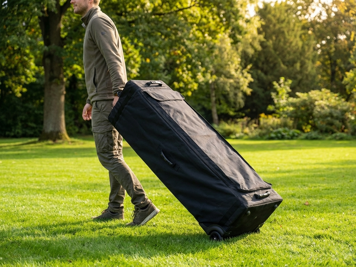 Black carry bag with wheels, made from 600D Polyester, ideal for event transport - view 3