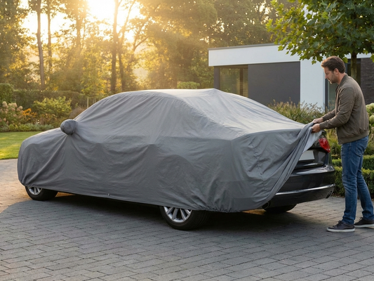 Premium grey car cover protecting a vehicle - product detail