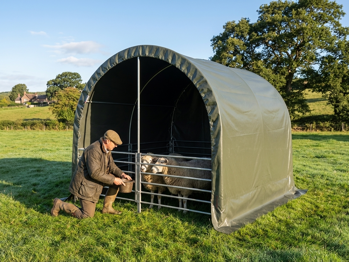 Green PVC Livestock Shelter with galvanised steel frame - product detail