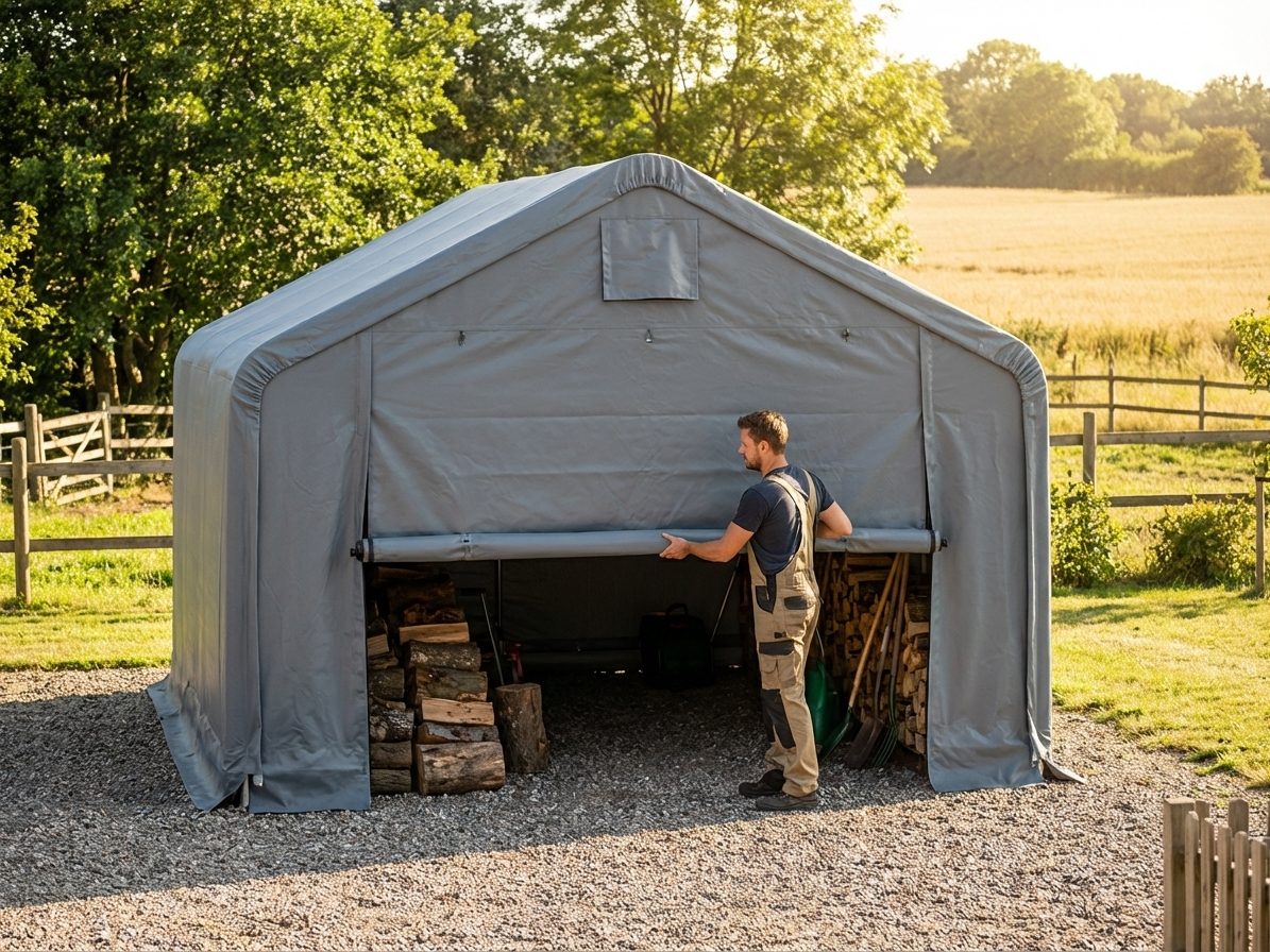 Grey PVC end wall door for storage shelter - view 3