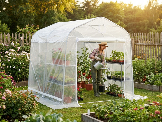 Transparent polytunnel greenhouse with galvanised steel frame - product detail