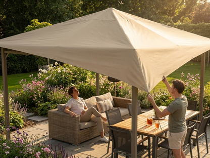 Sand-coloured gazebo roof cover, UV and water resistant