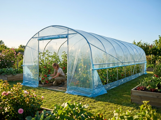 Transparent polytunnel greenhouse cover made of 100-micron PO film
