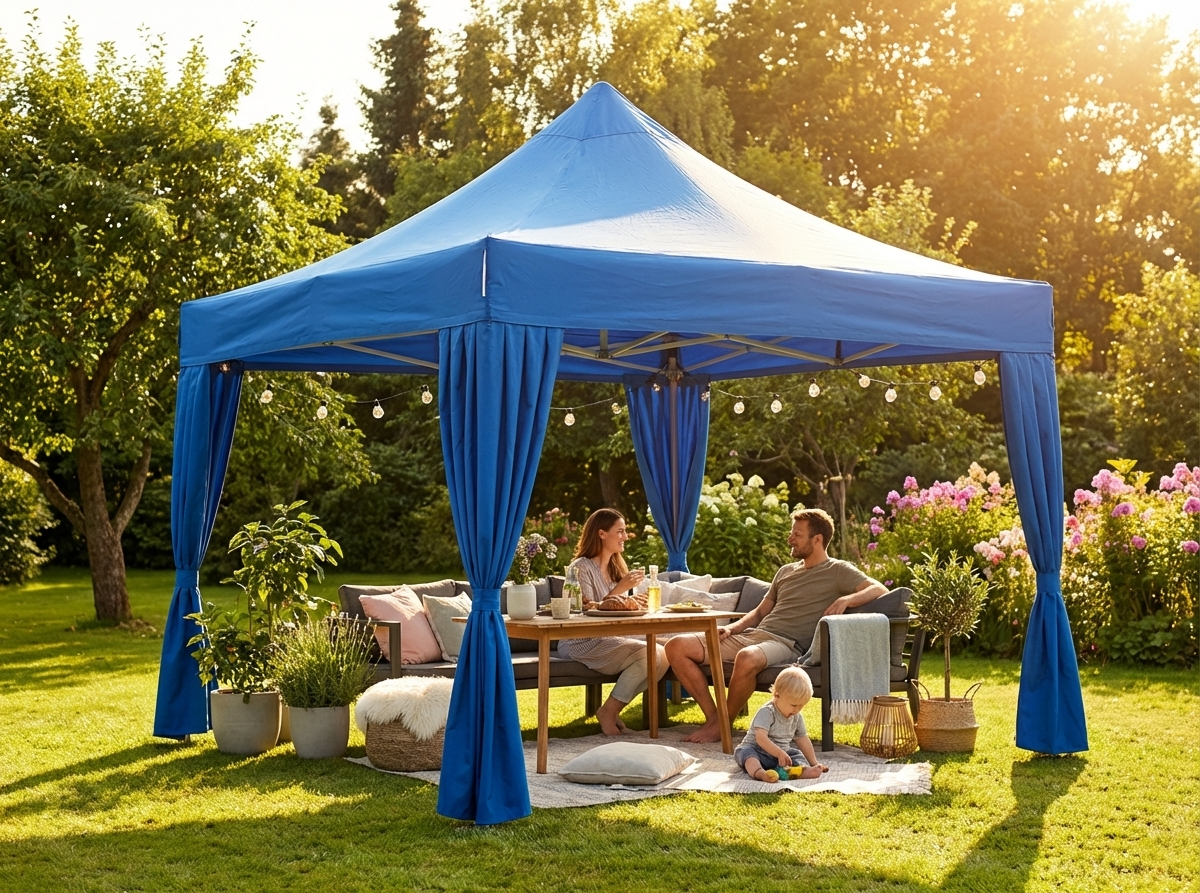 Blue pop-up gazebo with steel frame for outdoor use - view 3