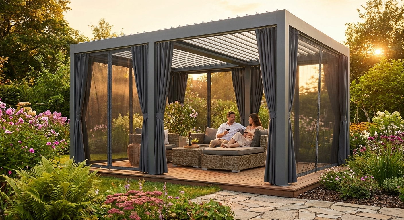 Grey pergola sidewalls with mosquito net for outdoor gazebos - product detail