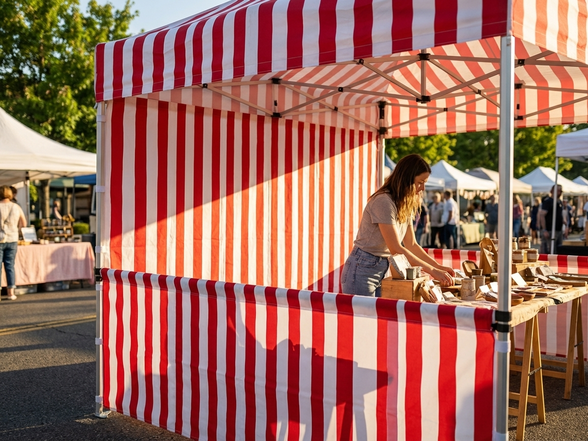 Striped half sidewall for FleXtents PRO, 6m, white/red design - view 3