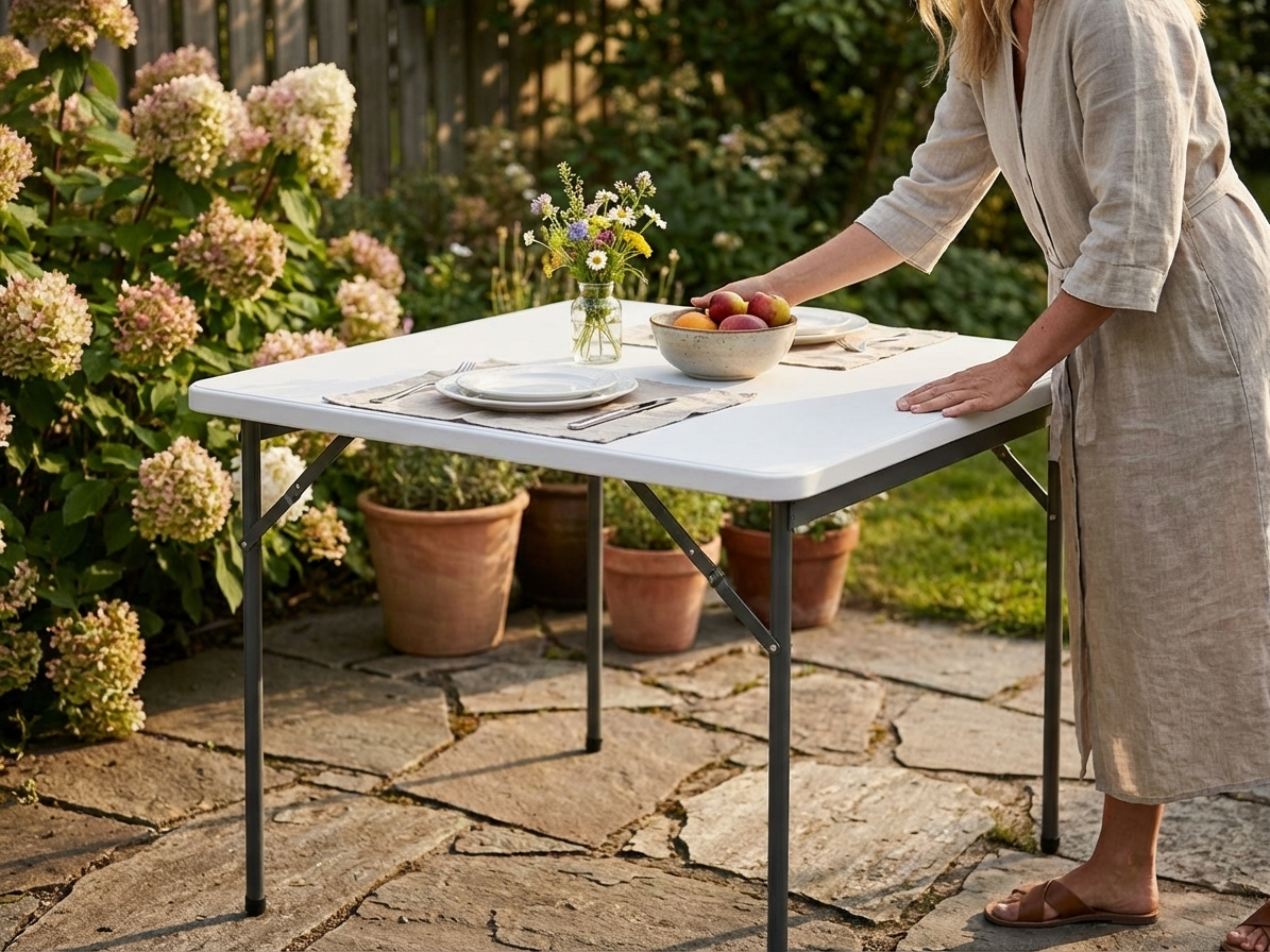 White banquet table 86x86 cm with HDPE and steel construction - product detail