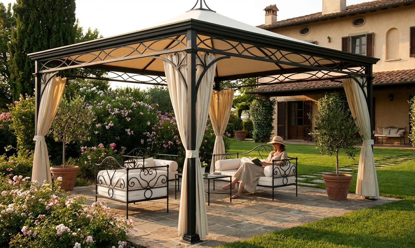 Champagne gazebo 5x6m with PVC roof and steel frame for outdoor events - product detail