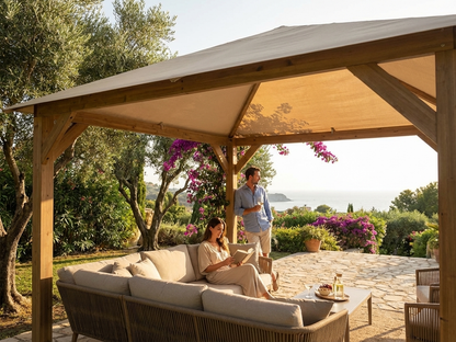 Sand-coloured gazebo roof cover, UV and water resistant - product detail