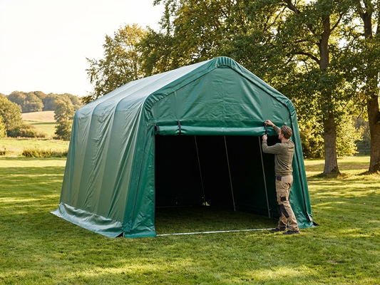 PVC endwall/door for portable garage, 3.6x4.8m in green - product detail