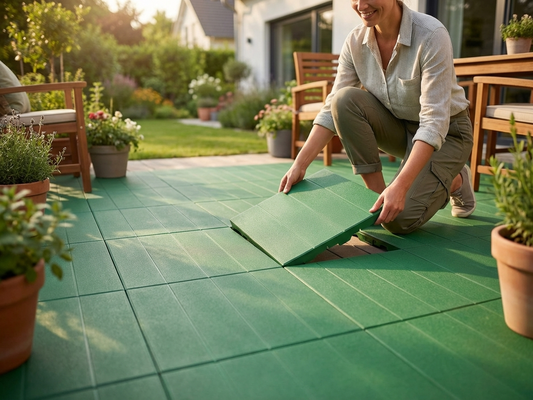 Green plastic flooring made from high-quality polyethylene for indoor and outdoor use - product detail