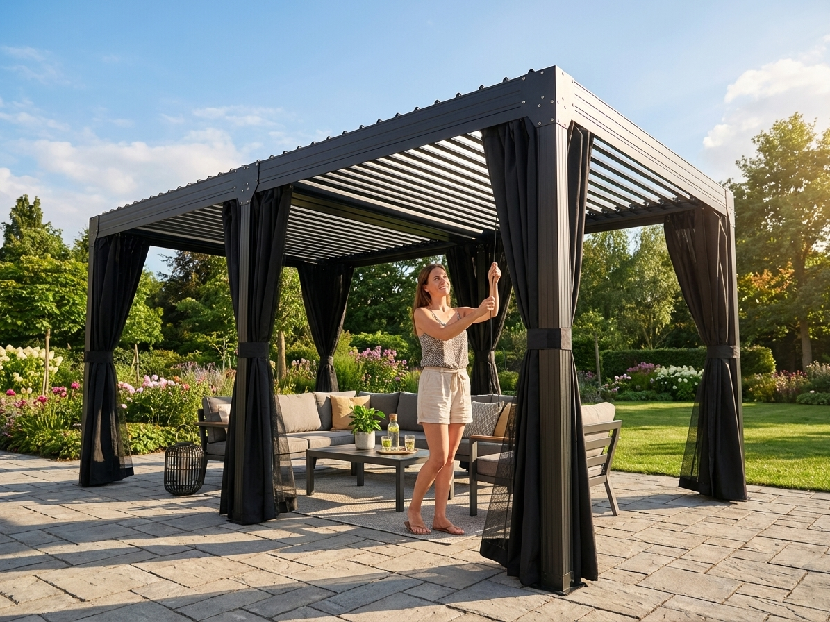 Black mosquito net sidewalls for gazebos