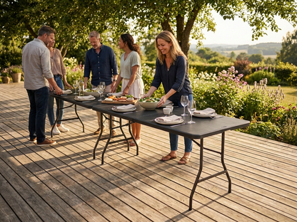 Black folding table 240x76x74 cm, HDPE and steel frame - view 3