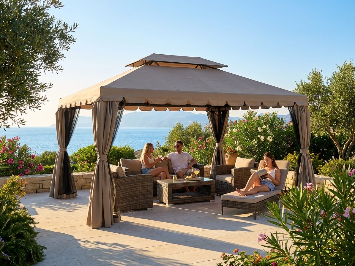 Elegant dark beige gazebo for outdoor events