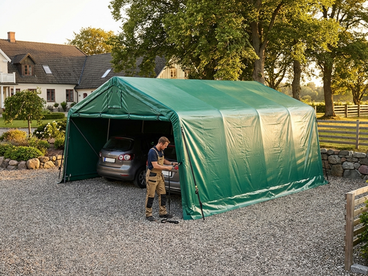 Green PVC roof cover for double garage, fire safety certified - product detail