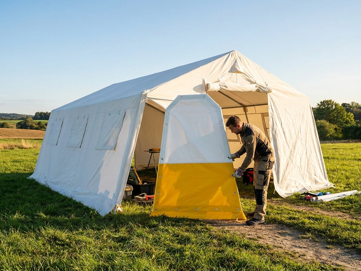 PVC endwall/door for storage tent in white/yellow