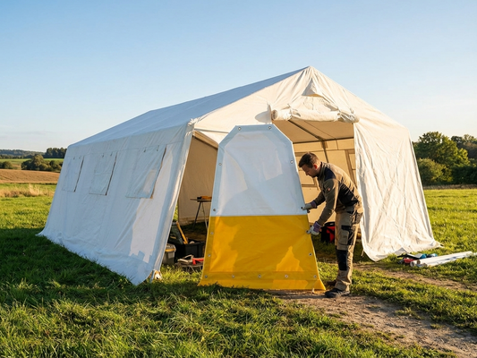 PVC endwall/door for storage tent in white/yellow
