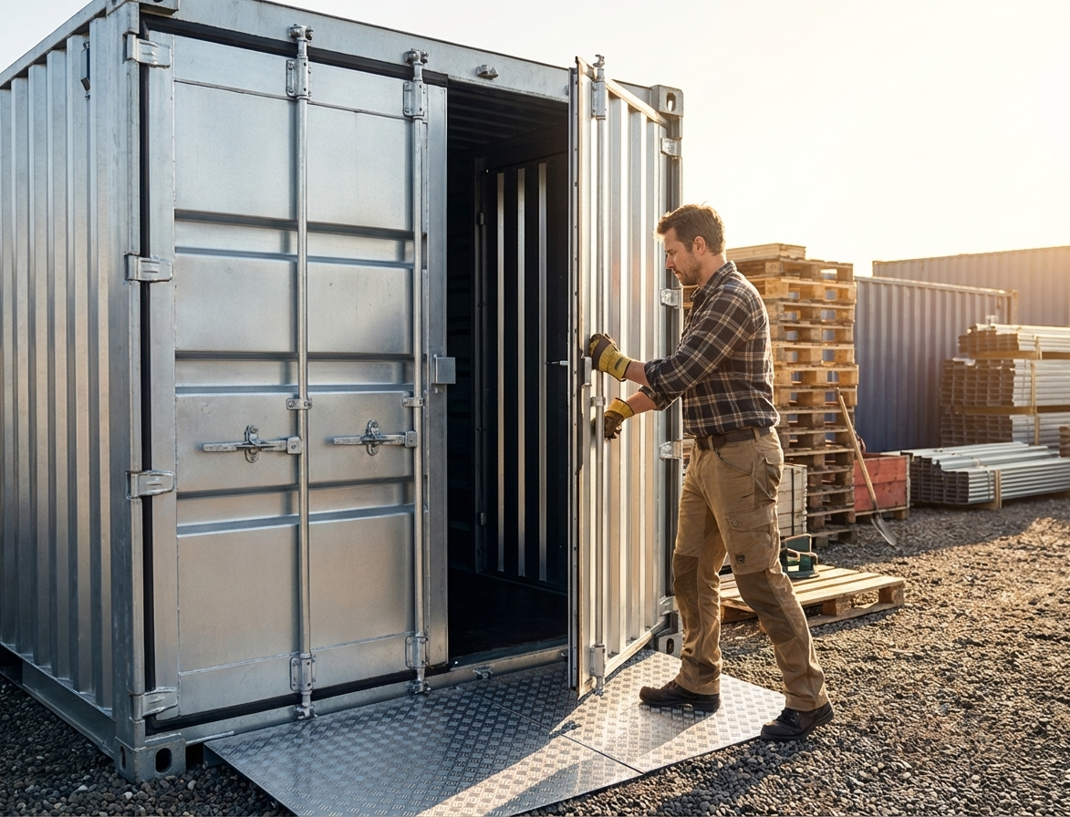 Steel double-wing door for industrial containers in silver - product detail