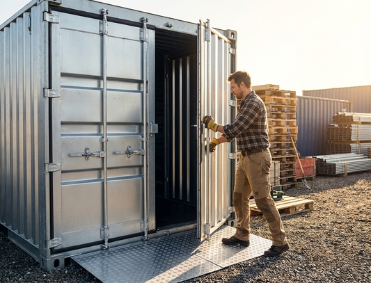 Steel double-wing door for industrial containers in silver - product detail