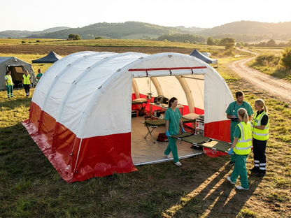 Inflatable medical tent, 4x4 m, white and red, emergency use - product detail