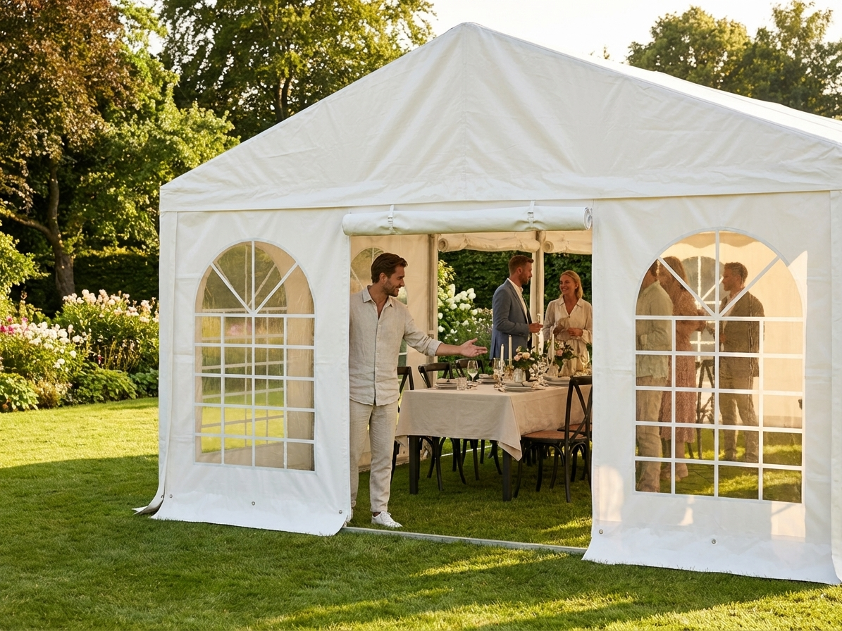 White PVC endwall with large window and wide door, flame retardant