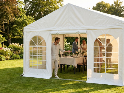 White PVC endwall with large window and wide door, flame retardant