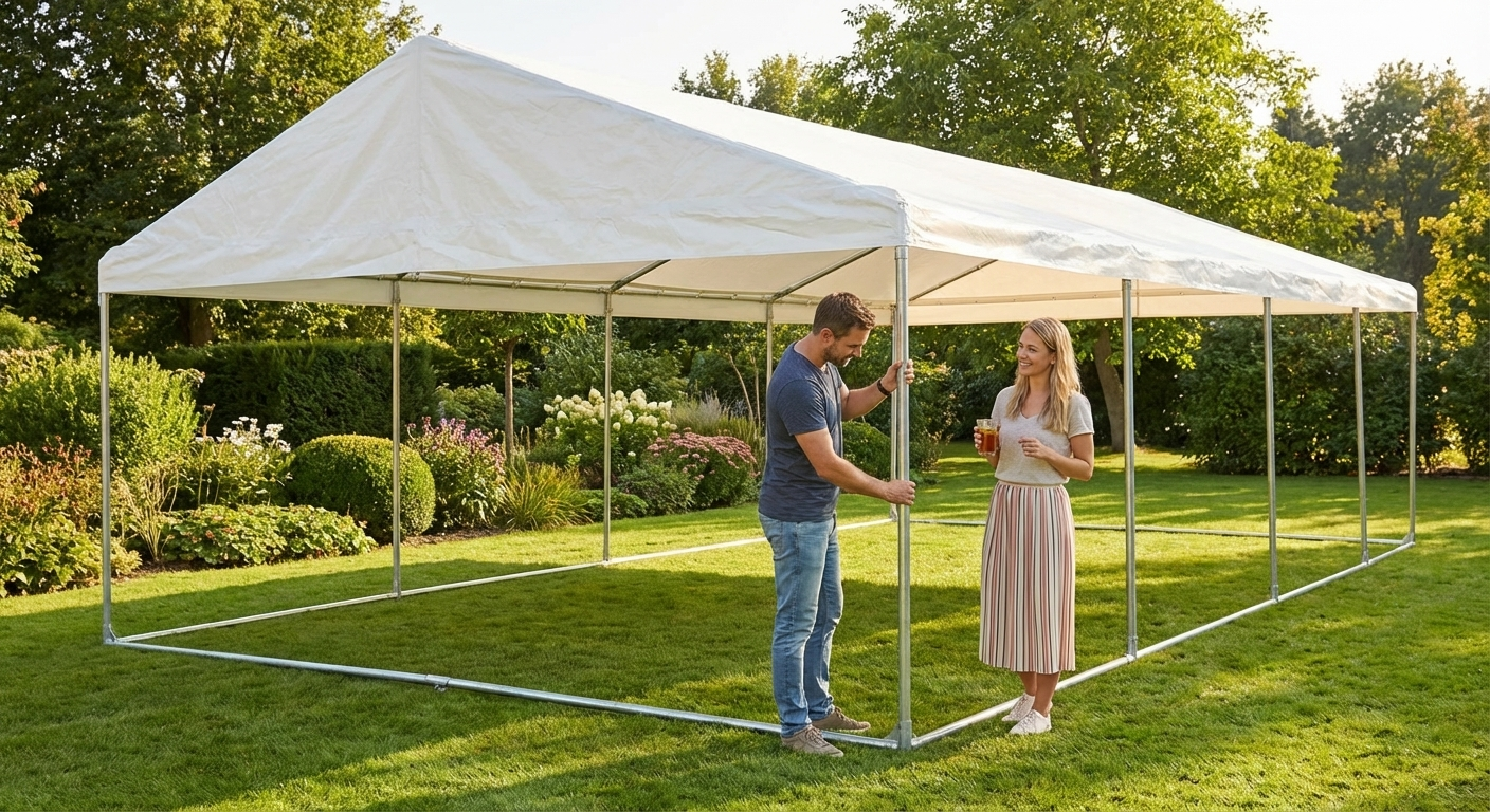 Galvanised steel frame for 5x8m marquee, suitable for outdoor events - product detail