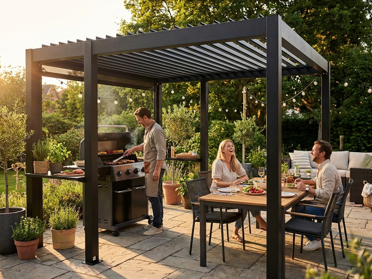 Aluminium BBQ Pergola in Black for Outdoor Use - product detail