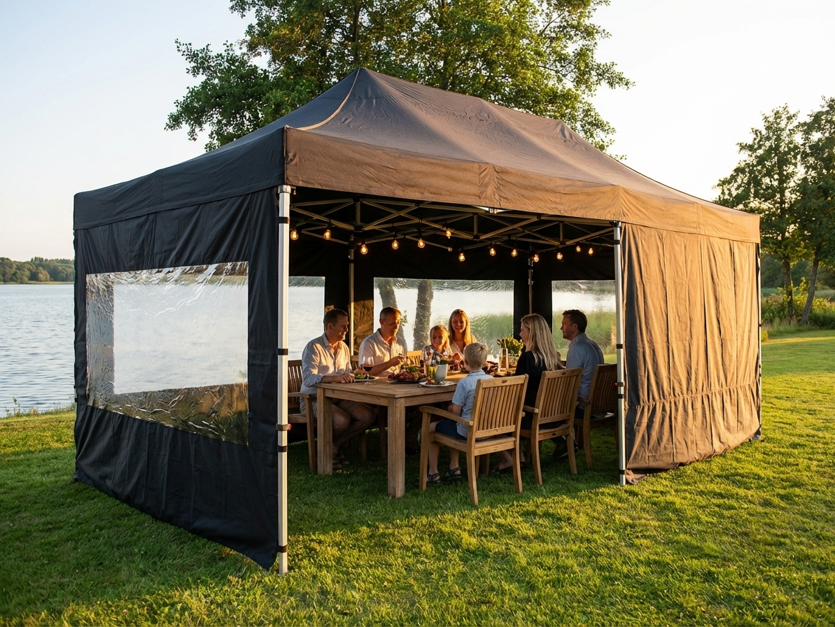 Black pop-up gazebo with aluminium frame, perfect for outdoor events - product detail