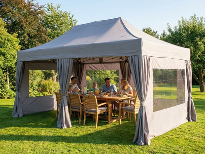 Pop up gazebo in latte colour with steel frame for garden and events