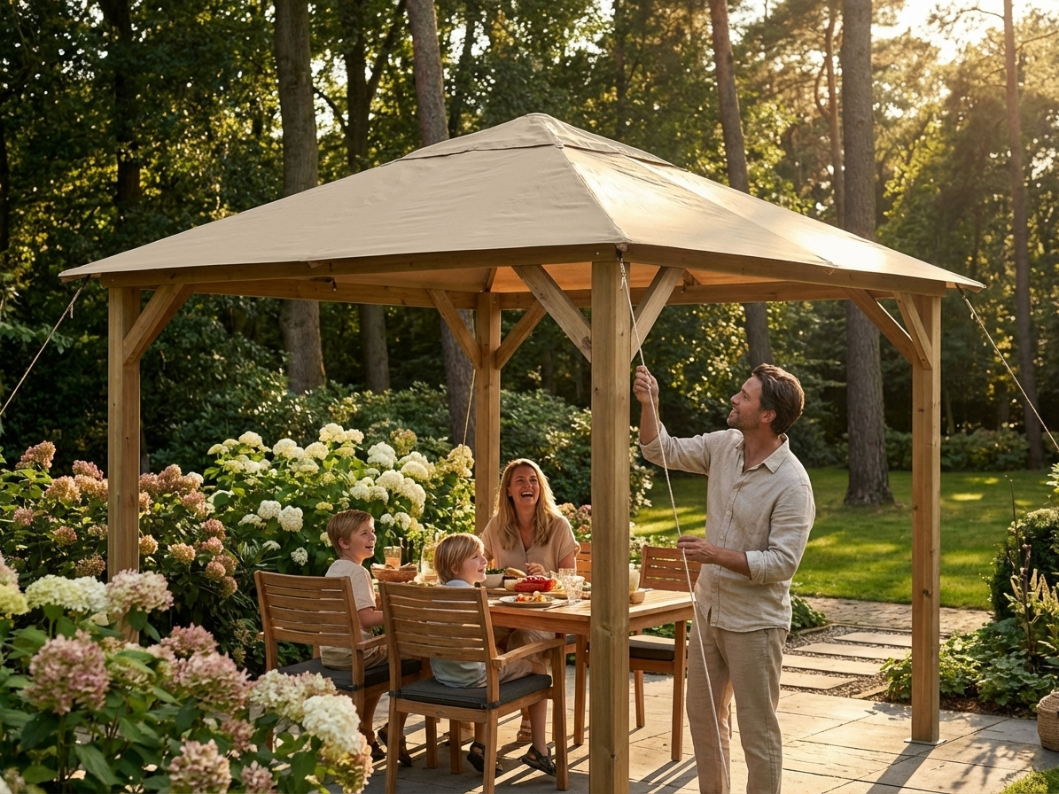 Sand-coloured wind roof for gazebo, UV-resistant outdoor use - product detail